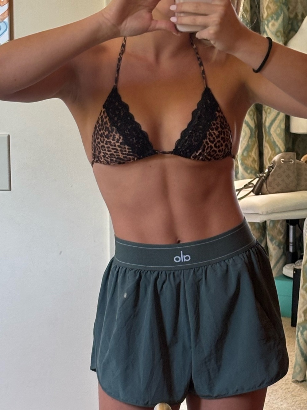 Edikted Leopard Lace Triangle bikini top - Brown/Black